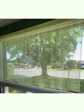 Vintage 1970s curtain, yellow sheer Swiss dots, single panel, 86" W x 64" L